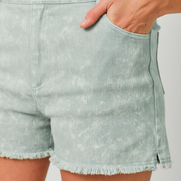 MYSTREE Mint Washed Frayed Hem Denim Shorts | Boutique Style Summer Staple - Picture 4 of 4
